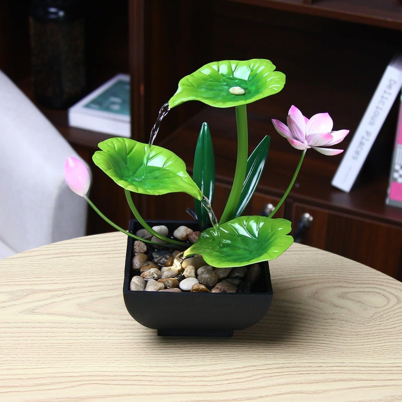 YOQUATE Water Fountain Indoor Waterfall Fountain 3-Tier Tabletop Fountain Lotus Desk Relaxation Home Decor Including Lots of Rocks and Soothing Sound Machine (Green 1) - Image 3